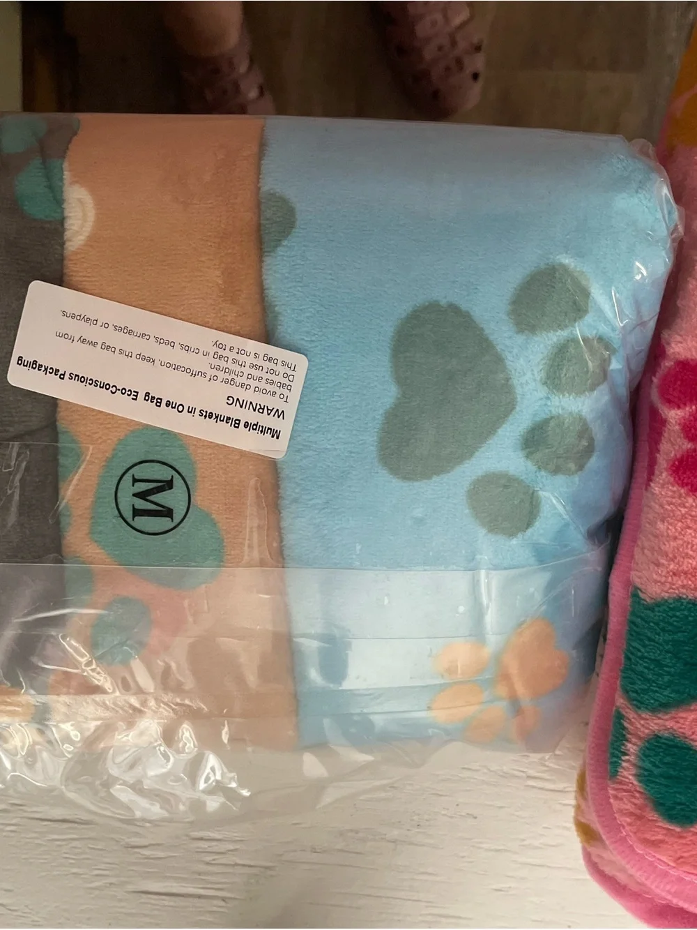 Pet Bedding Fleece Blanket in Pink Paw & Bone Print